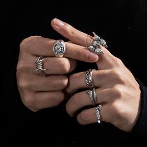 6 pièces/ensemble Punk <span class=keywords><strong>serpent</strong></span> torsion amour Antique argent anneaux pour hommes Goth <span class=keywords><strong>squelette</strong></span> anneaux ensemble Hip Hop Emo mode bijoux Anillos Hombre - Product Image 1
