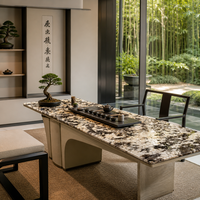 Table à thé en marbre naturel de luxe moderne en forme de T, bureau de direction avec armoire latérale, table à thé Kung Fu en pierre exotique, mobilier