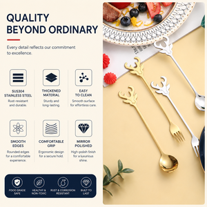 Juego de Cucharas de Acero Inoxidable 304 para Regalo de Navidad, Diseño Clásico de Cabeza de Alce, Cuchara para Café, Cuchara para Frutas, Duraderas, Aptas para Lavavajillas - Product Image 2
