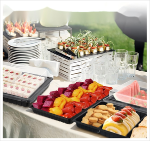 Très Grands Plateaux <span class=keywords><strong>de</strong></span> Traiteur en Plastique PET Noir Réutilisables, Plats <span class=keywords><strong>de</strong></span> Service Divisés pour Tiramisu, Pique-niques, Voyages ou Planches <span class=keywords><strong>de</strong></span> Charcuterie - Product Image 6