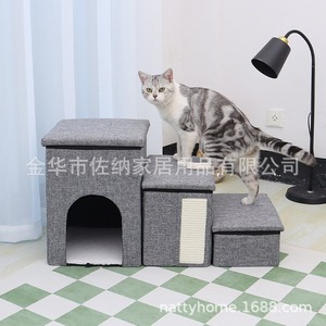 Casa para Gatos con Escalera de Tres Peldaños, Escalera de Almacenamiento con Rascador para Gatos, Tamaño Mediano, Estilo Simple, Mueble Multifuncional para Mascotas - Product Image 1