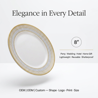 Assiettes en mélamine de luxe OEM ODM Or et Argent, Vaisselle Écologique Sans BPA, 8 pouces, Lavable au lave-vaisselle pour Sushi, Apéritifs et Desserts