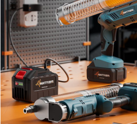OUDU-<span class=keywords><strong>Pistolet</strong></span> à graisse électrique sans fil à <span class=keywords><strong>batterie</strong></span> lithium 21V 12000psi avec design unique et outil électrique à tube métallique - Product Image 5