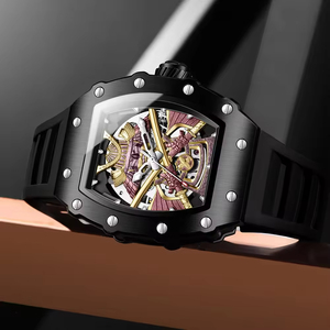 <span class=keywords><strong>Orologio</strong></span> da Uomo <span class=keywords><strong>Automatico</strong></span> di Lusso Black Warrior, Cassa in Acciaio Inox Traforato, Lancette in Silicone, Impermeabile, Multifunzione, Durevole - Product Image 4