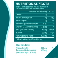 Bonbons gélifiés à la racine d'ashwagandha de qualité alimentaire, vegan, marque privée, pour hommes adultes - Énergie et soutien immunitaire, flacon de 60 unités