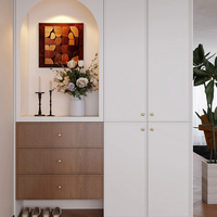 Meuble de rangement moderne pour entrée avec porte-chaussures, porte-manteau et étagère ouverte en bois pour couloir