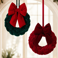 Couronne de Noël de luxe en velours avec nœud tressé, décoration de vacances à suspendre pour la porte d'entrée