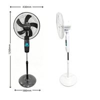 Ventilateur sur pied solaire Bluetooth 16 pouces, 5 pales, 6 vitesses, lumière LED multifonction, rechargeable par USB, musique, 25W, 5-12 heures d'autonomie