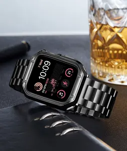 Tali jam tangan logam baja tahan karat Matte dengan casing jam tangan TPU dipoles cocok dengan Apple iwatch Band S9/8/7/SE2/SE/6/5/4/3/2/1