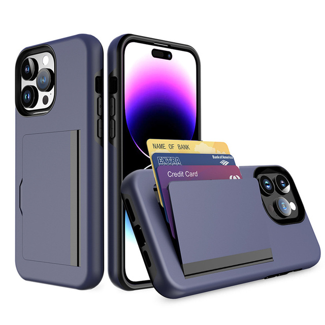 Flip Wallet Credit Card Slot PC Back Cover for iPhone 6 to 15 Pro Max Wallet Case with Hidden Card Holder Insert