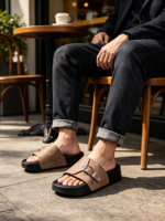 Sandales d'été pour hommes, mode, à boucle réglable, plateforme, en PU, simili cuir, respirantes, semelle épaisse, antidérapantes, décontractées, pour la plage