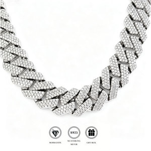16mm Moissanit Cuban Link Halskette, Rhodium-Plattiertes S925 Silber, 16-<span class=keywords><strong>24</strong></span> Zoll, Valentinstagsgeschenk für Männer - Product Image 1