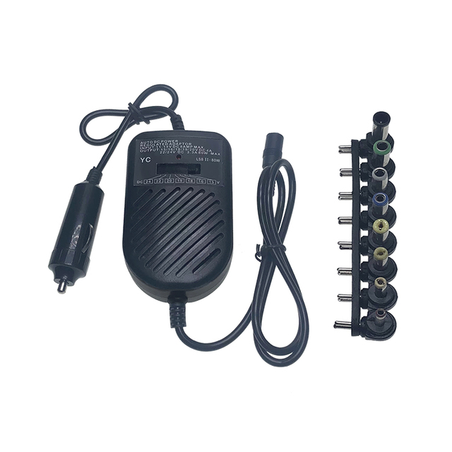YTYS Car Laptop Charger PC Material Universal Adjustable 12-24V 80W DC Power Adapter with Multi-Plug Plug in 2-Year Warranty