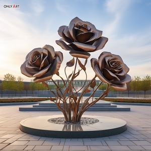 Decoración de jardín al aire libre, arte moderno de Metal Electro Color, estatua de rosa de Planta grande, escultura de estatua de flor de rosa dorada de acero inoxidable - Product Image 1