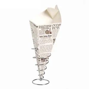 Air dan Tahan Minyak Goreng Paper Cone dengan Saus Wadah Kertas Kerucut untuk Kentang Goreng