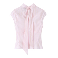 Hauts, chemisiers et blouses sans manches pour femmes, col rond, design ajouré, dos boutonné avec nœud, style décontracté, 2 coloris