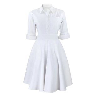 Abito Camicia Vintage da Donna con Bottoni e Cintura, Logo Personalizzabile <span class=keywords><strong>per</strong></span> Infermiere Ospedaliere e Suore - Product Image 1