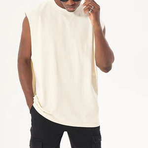 เสื้อยืดโอเวอร์ไซส์แขนกุดสำหรับผู้ชายผ้าฝ้ายขอบดิบดีไซน์โรงงาน - Product Image 4