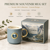 Taza de Café de Porcelana Fina Personalizada, Diseño Elegante de los Fiordos Noruegos, Recuerdo, a Prueba de Fugas, Apta para Lavavajillas, con Diseño de Velero Glaciar Nórdico
