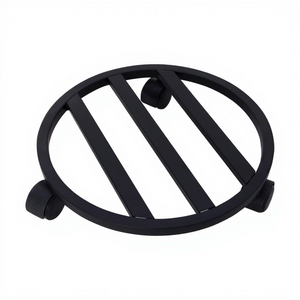Chariot à plantes rond en métal fait main avec roulettes, support à plantes roulant robuste en fer noir, chariot à pots de fleurs pour usage intérieur et extérieur - Product Image 4
