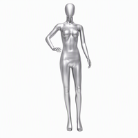 Mannequin féminin professionnel en plastique PP durable, couleur argent métallisé, corps entier avec support de tête, pour présentation de vêtements pour adultes