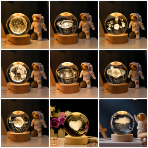 Lampe de nuit LED en cristal 3D, alimentée par piles, avec lumière blanche chaude, décoration moderne pour chambre à coucher, lampe Saturne - Product Image 2