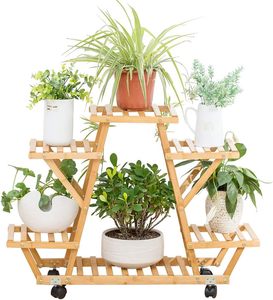 JQ Bamboo <strong>Rolling</strong> 6 Tier Plant Stand Rack Flower Pot Holder Shelf Indoor Outdoor Planter <strong>Display</strong> Shelving <strong>Unit</strong> for Patio Garden - Product Image 1