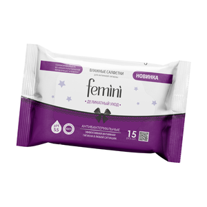 Toallitas Húmedas para Higiene Íntima FEMINI, 15 Unidades, Cuidado Delicado para Piel Sensible, Paquete de Viaje para Uso Diario, Venta al Por Mayor - Product Image 1