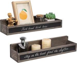 Ensemble de 3 boîtes de rangement murales flottantes de style rétro simple, gris pierre, avec support pour pots à épices en bois et tableau noir pour étiquettes - Product Image 1