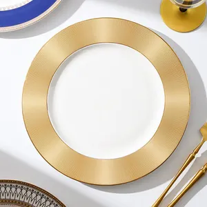 Conjuntos de pratos de porcelana com borda dourada para restaurante ocidental, pratos, louça e louça