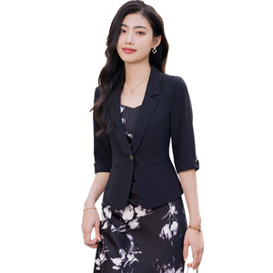 Pink Women's Blazer Short Sleeve Solid Color Anti-Wrinkle Professional Suit 2025 Spring Style - Product Image 5