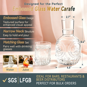 Botella de Vidrio Vintage con Relieve, Botella de Agua de Vidrio de Gran Capacidad de 1 Litro para Refrigerador, Jarra Retro para Bebidas Frías, para Limonada, Té Helado - Product Image 2