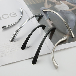 Modern Minimalist Aluminum Alloy Curved Handles For Wardrobe Cabinet <b>Drawer</b> Black <b>Silver</b> 211 Die Casting Durable - Product Image 1