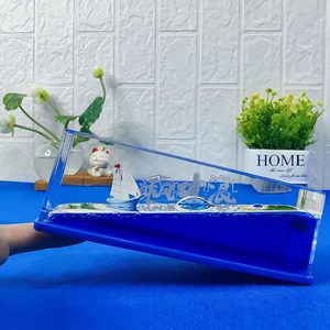 Exquisite Cruise Ship Interior Accessories Auto <b>Ornaments</b>-Acrylic Resin Blue Beach Vacation Decorative Fluid Drift Bottle <b>Car</b> - Product Image 4