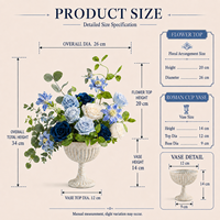 Rose artificielle en soie blanche et bleue faite à la main Flowerve, centre de table de mariage, anneau décoratif en tissu, réutilisable et léger