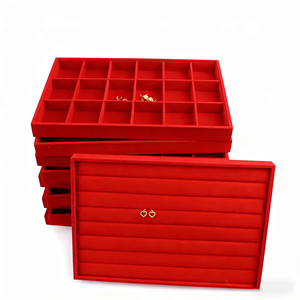 <b>Red</b> Velvet Multifunctional Rectangle Jewelry Earrings Necklace Pendant Ring Watch <b>Bracelet</b> Display Tray - Product Image 4