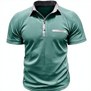 Chemises décontractées d'été pour hommes européens et américains à manches courtes, respirantes, unies, brodées, en polyester/coton tricoté, avec couleurs assorties - Product Image 2