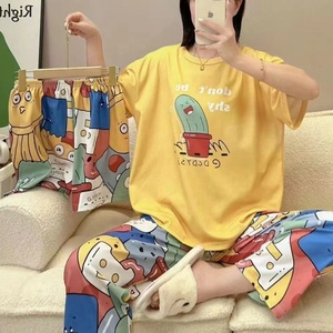 Conjunto de 3 Piezas de Pantalones Cortos de Verano y Primavera al por Mayor, Ropa de Dormir Informal de Dibujos Animados, <span class=keywords><strong>Pijamas</strong></span> Suaves y Frescos de Seda de Leche - Product Image 1