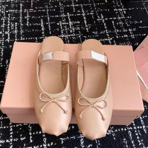 Zapatos Planos de Ballet de Cuero Genuino para Mujer, Diseño de Alta Calidad con Lazos de Seda y Satén, Pantuflas Casuales para Caminar, Aptas para Todas las Temporadas - Product Image 1