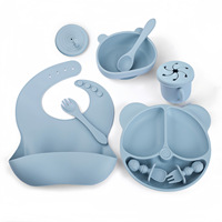 Ensemble de vaisselle incassable en silicone pour bébé, sans BPA, avec assiette à succion, bavoir, bol, cuillère, fourchette et tasse à bec verseur, vente en gros
