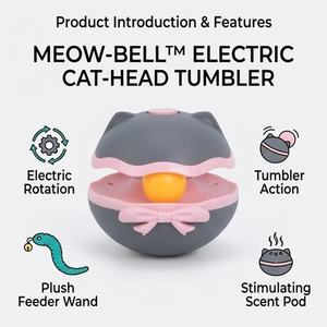 Nuevo Juguete Eléctrico para Gatos con Cabeza de Gato, Palo de Entrenamiento y Entretenimiento, Plumas, Cascabeles, Material PP Resistente y Masticable, Lindo para Mascotas - Product Image 2