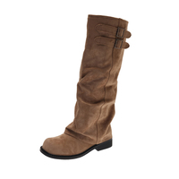 Bottes hautes en daim pour femmes, style décontracté, bout rond, talon bloc, double boucle, bottes de mode western, 3 couleurs
