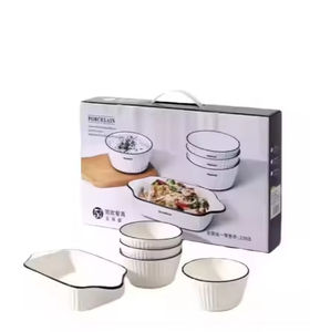 Vaisselle en céramique blanche pure en gros, bols et assiettes, service de table pour la maison - Product Image 1