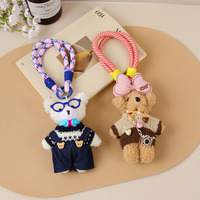 Pendentif en peluche ours style coréen avec corde colorée, breloque de sac mini-poupée faite à la main, support de téléphone, accessoire mignon personnalisable