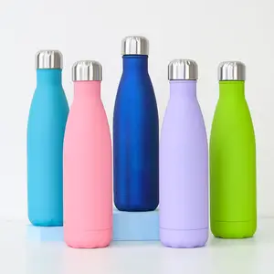 Custom Logo 500ml Double Wall Vacuum Insulated Sport Gym Stainless Steel Drinking Water Bottle Keeps Drinks Cold