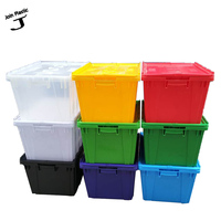 Conteneur logistique en plastique avec couvercle attaché, grande boîte de transport empilable 30L, caisse de transport verrouillable et empilable, caisse de rangement pour déménagement