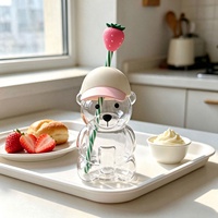 Mug en verre borosilicate 3D motif ours mignon, tasse créative en forme d'animal avec paille pour café, jus, lait, cadeau pour la maison ou le bureau