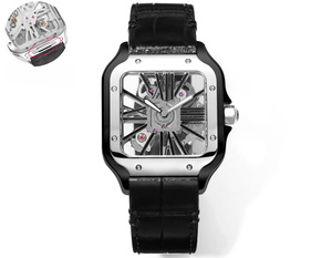 Montre mécanique automatique élégante et tendance avec bracelet en cuir de crocodile noir mat et boîtier en acier inoxydable - Product Image 1