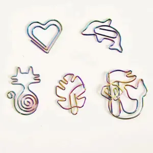 Decoration paper gifts custom Bookmark clips rainbow color cat Heart Monstera Dolphin Mermaid shape metal paper clips