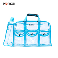 Sac cosmétique transparent imperméable pour maquilleur, grand sac fourre-tout en PVC transparent avec poignée et sangle amovible et logo en stock